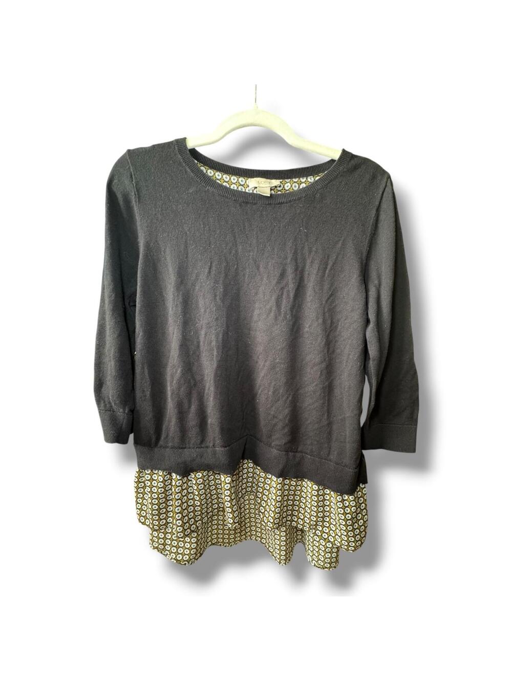 Ann Taylor LOFT Faux Layered Sweater Faux undershirt Green geo Womens size S EUC